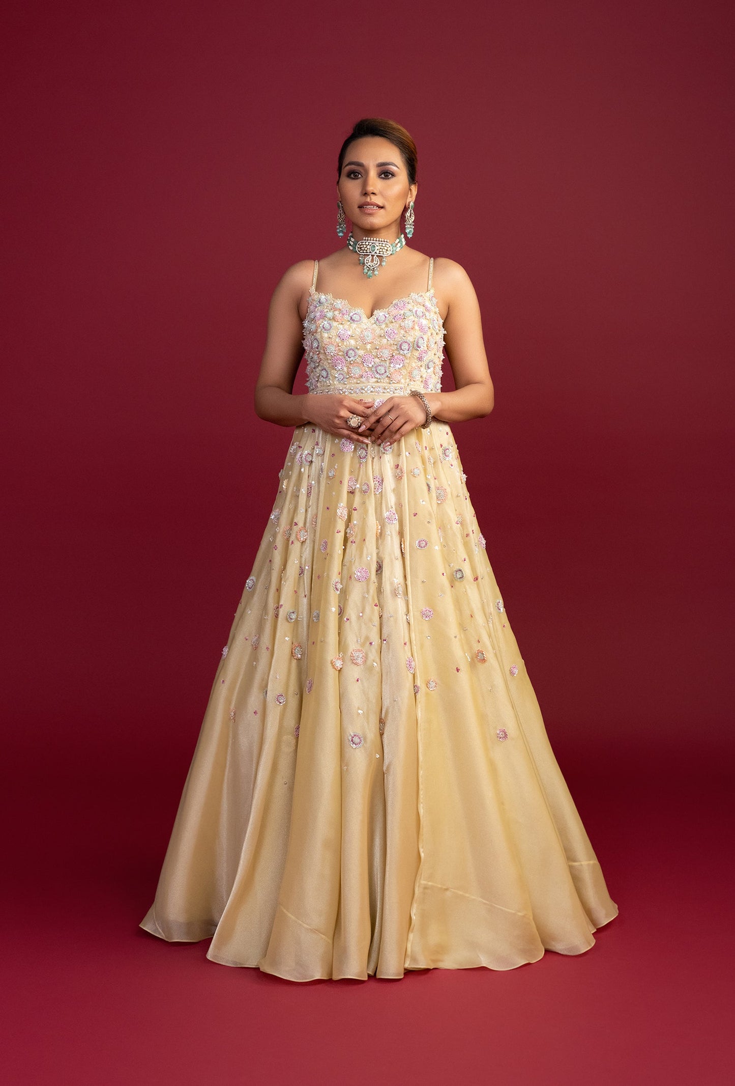 Belle Butter Yellow Pearl Embroidered Gown