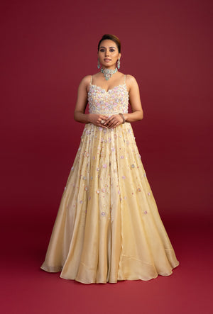 Belle Butter Yellow Pearl Embroidered Gown