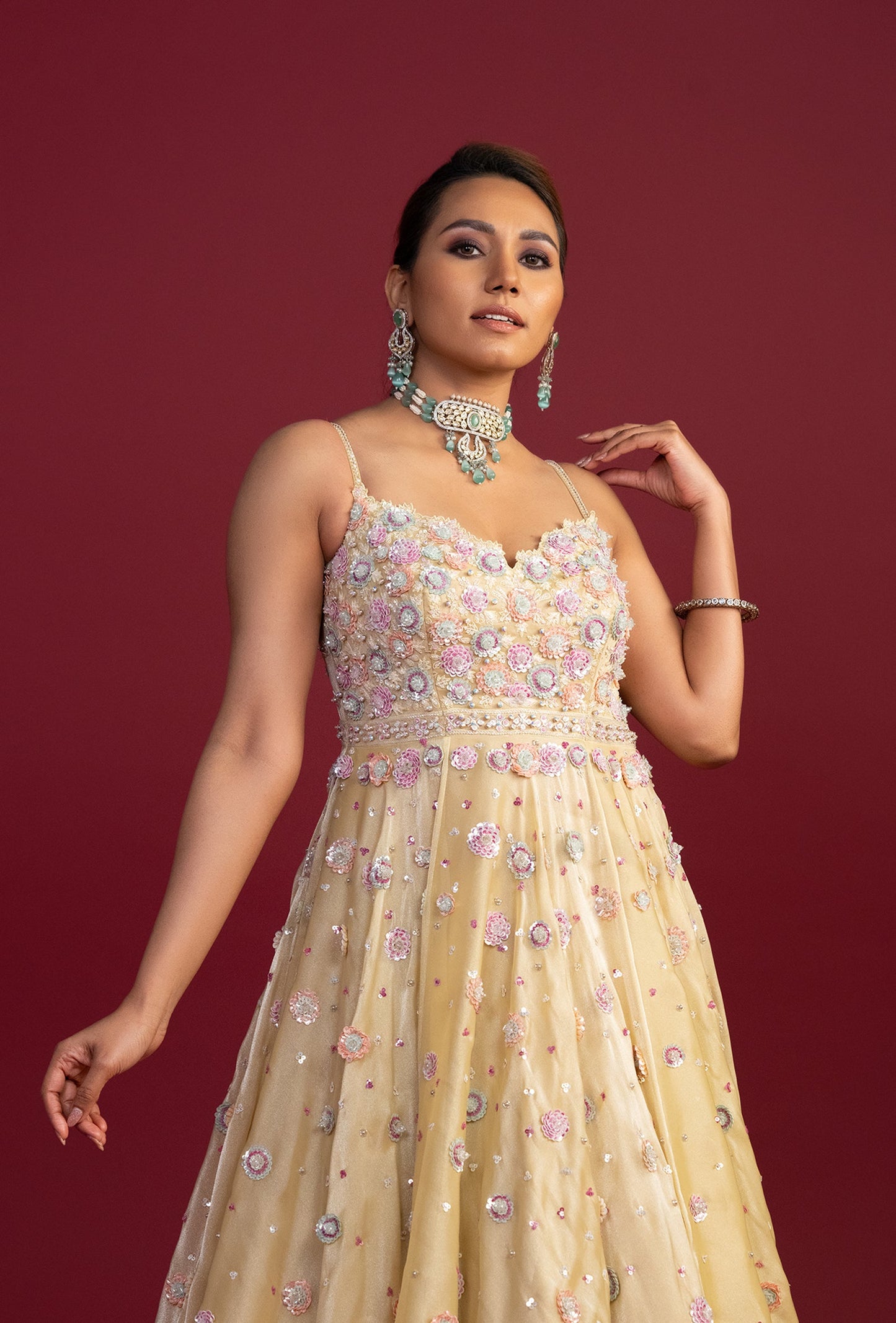 Belle Butter Yellow Pearl Embroidered Gown