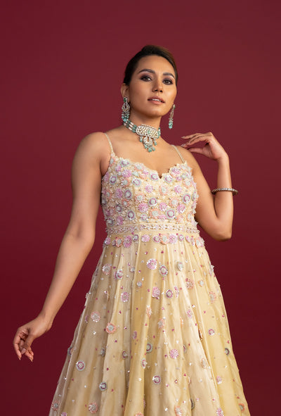 Belle Butter Yellow Pearl Embroidered Gown