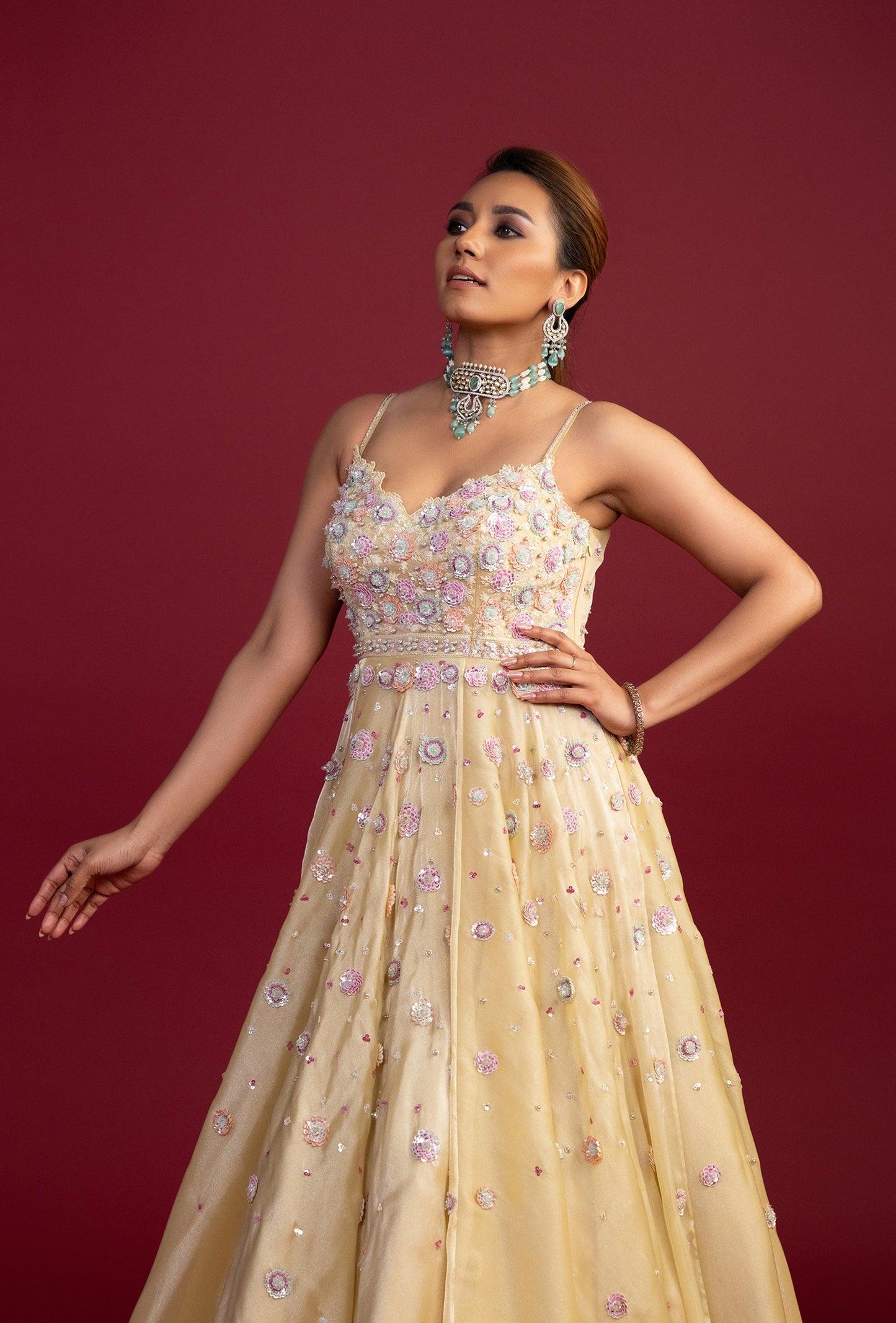 Belle Butter Yellow Pearl Embroidered Gown