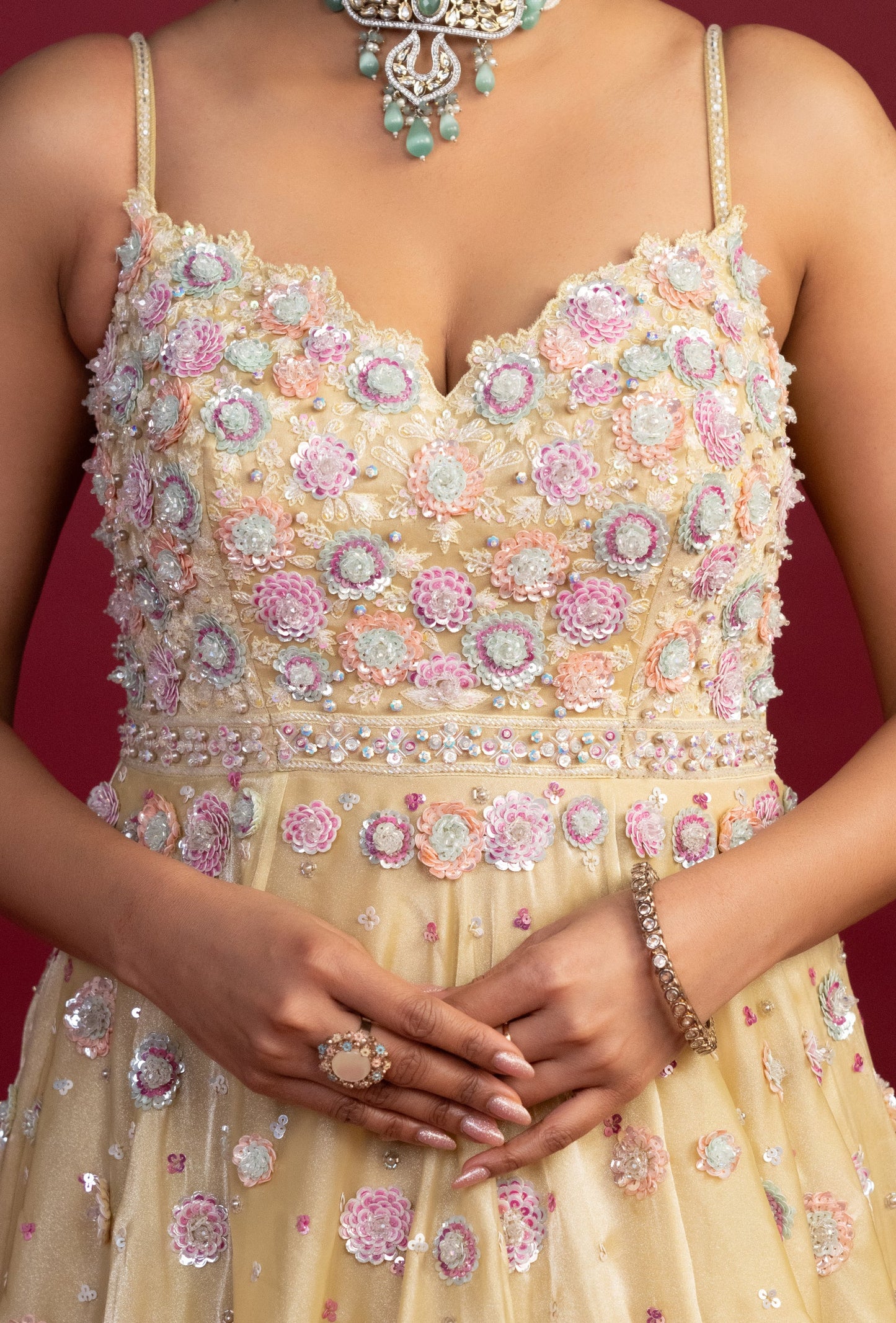 Belle Butter Yellow Pearl Embroidered Gown