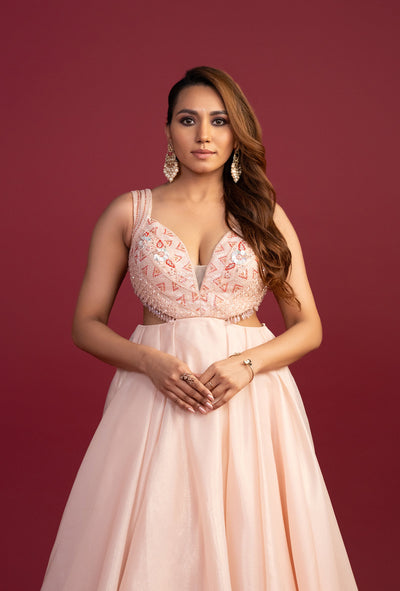 Esther Light Peach Fine Shimmer Organza Gown
