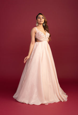 Esther Light Peach Fine Shimmer Organza Gown