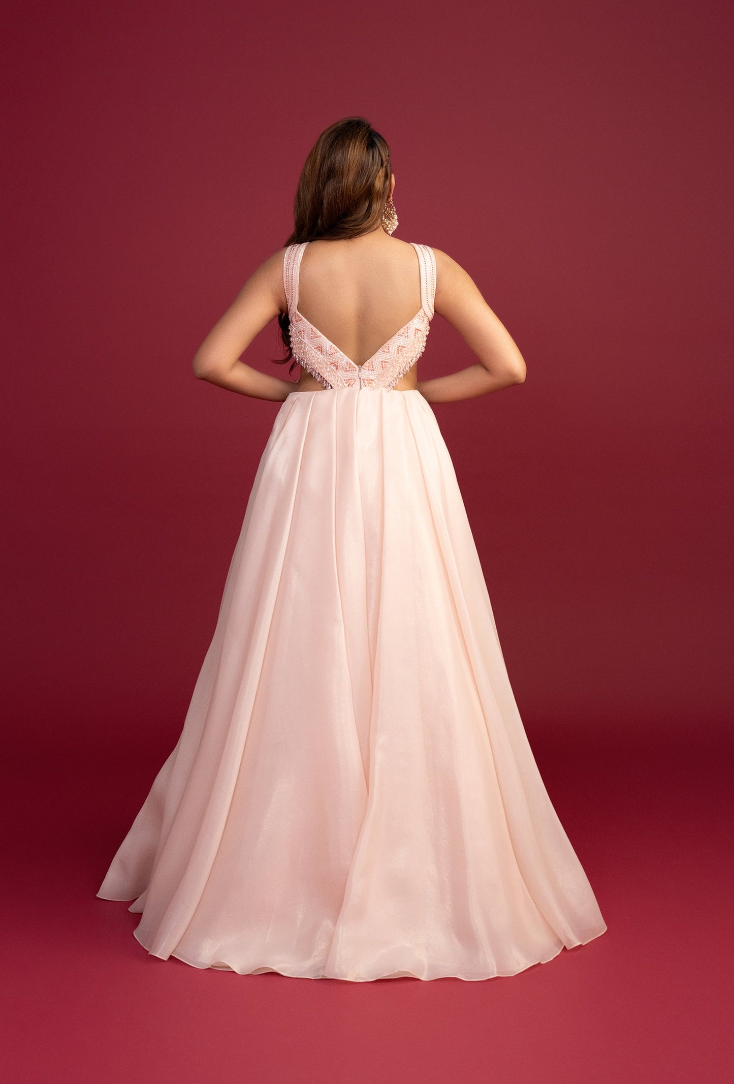 Esther Light Peach Fine Shimmer Organza Gown