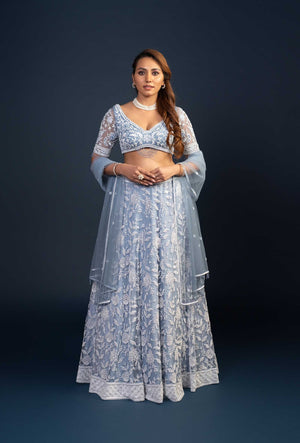 Nyra Powder Blue Floral Embroidery Lehenga Set