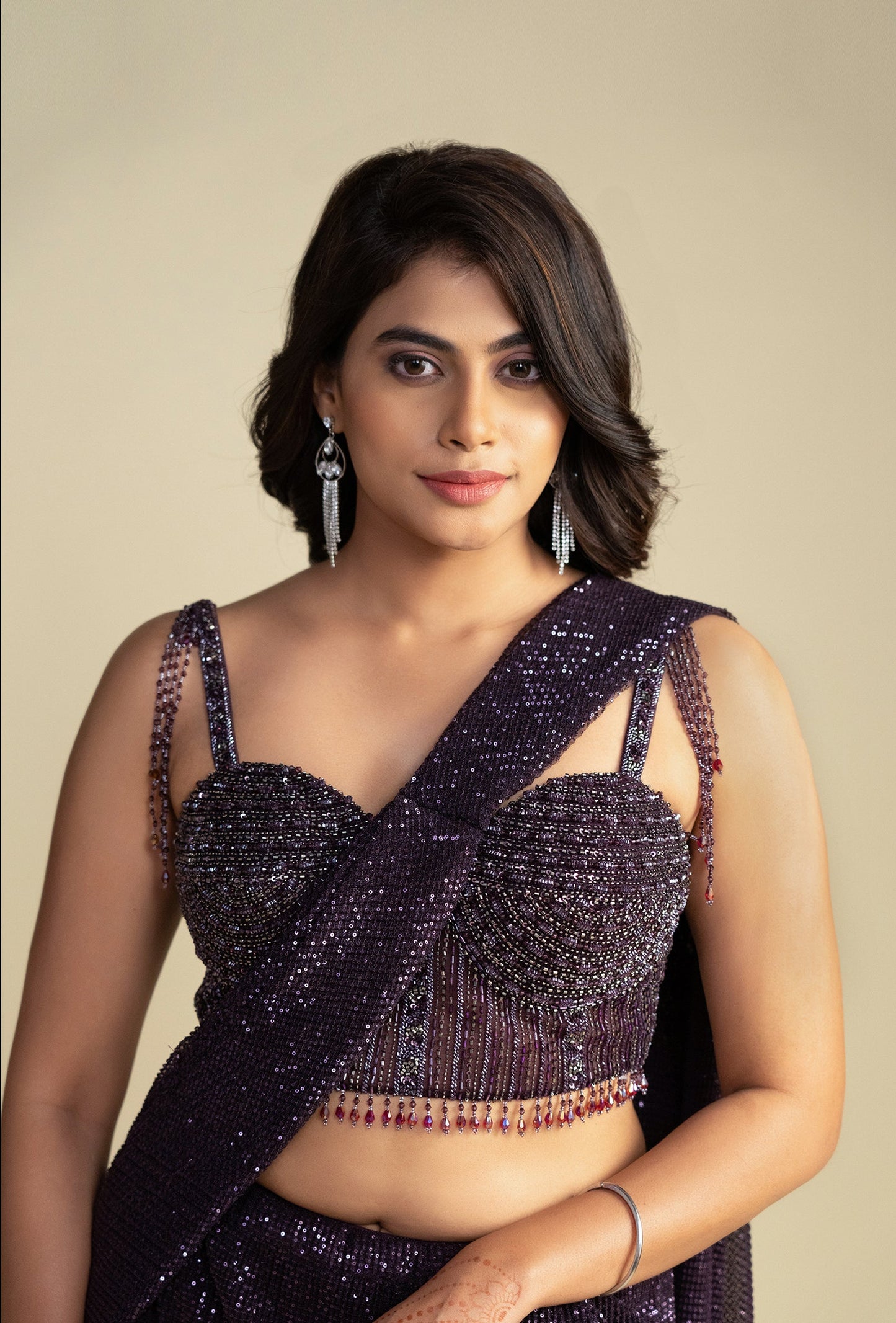 Rooh Brown Mermaid Ruffled Pre Draped Saree with Lurex Sequined Pallu
