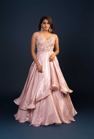 Juliet Pink Gabana Silk Crystal Embroidered Gown
