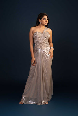 Delphine Waist Emphasizing Corset and Cinched Skirt Set in Metallic Copper