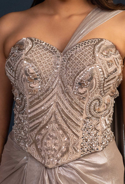 Delphine Waist Emphasizing Corset and Cinched Skirt Set in Metallic Copper
