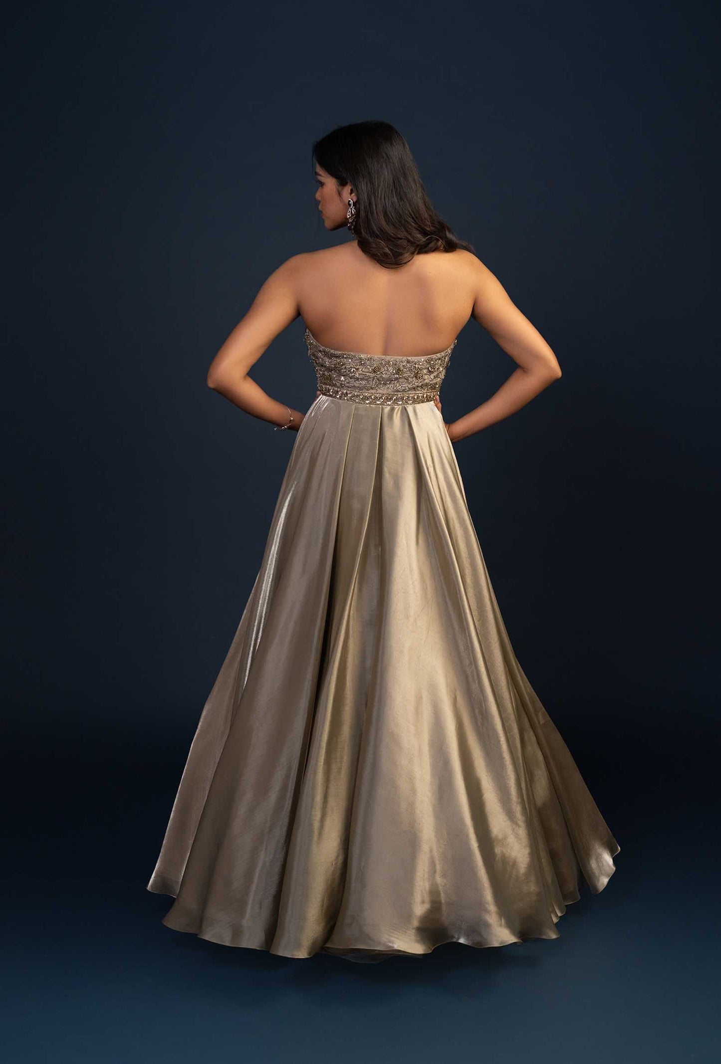 Eleanor Shimmer Green Key Hole Neck Gown