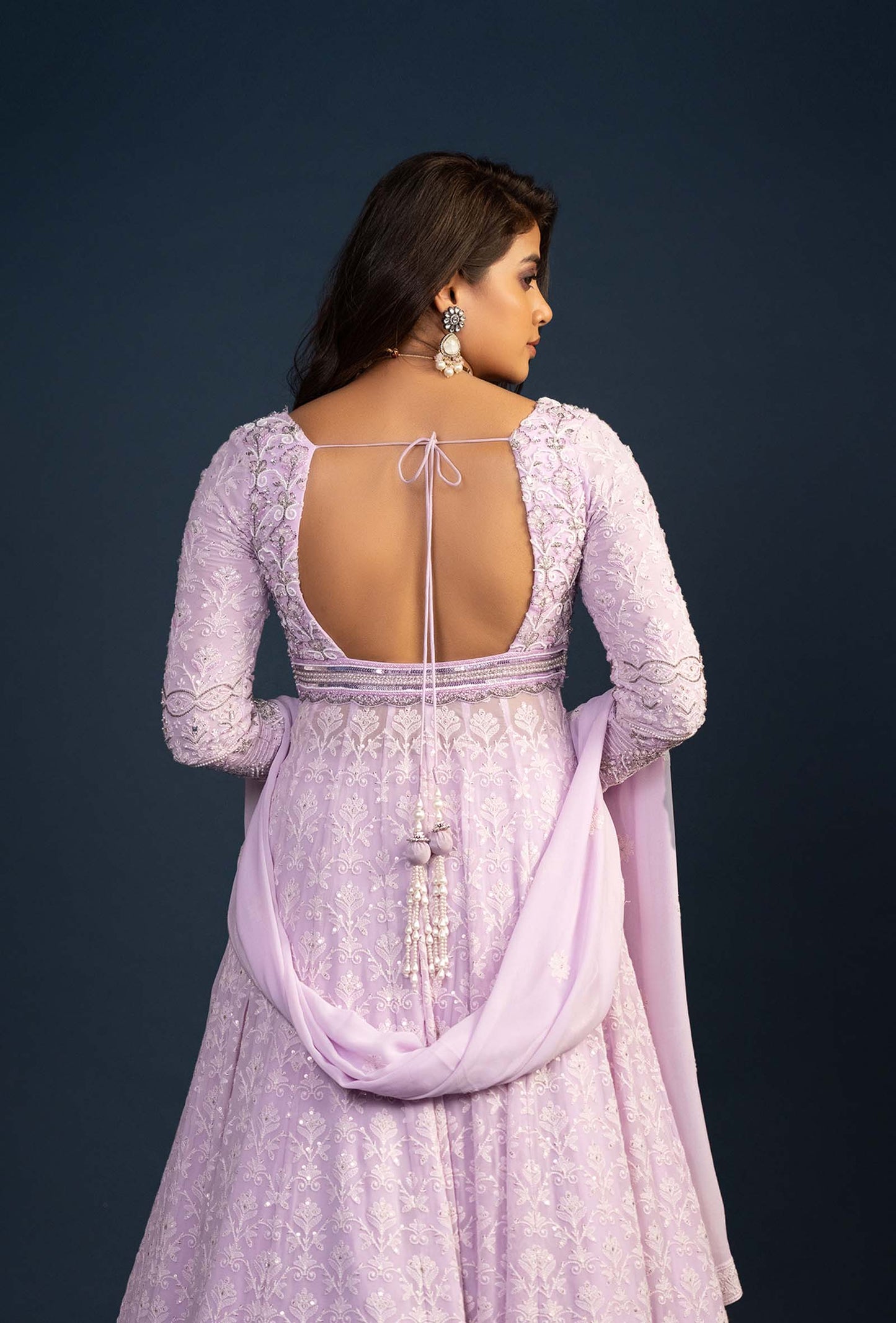 Dahlia Lilac Lucknowi Thread Work Lehenga Set