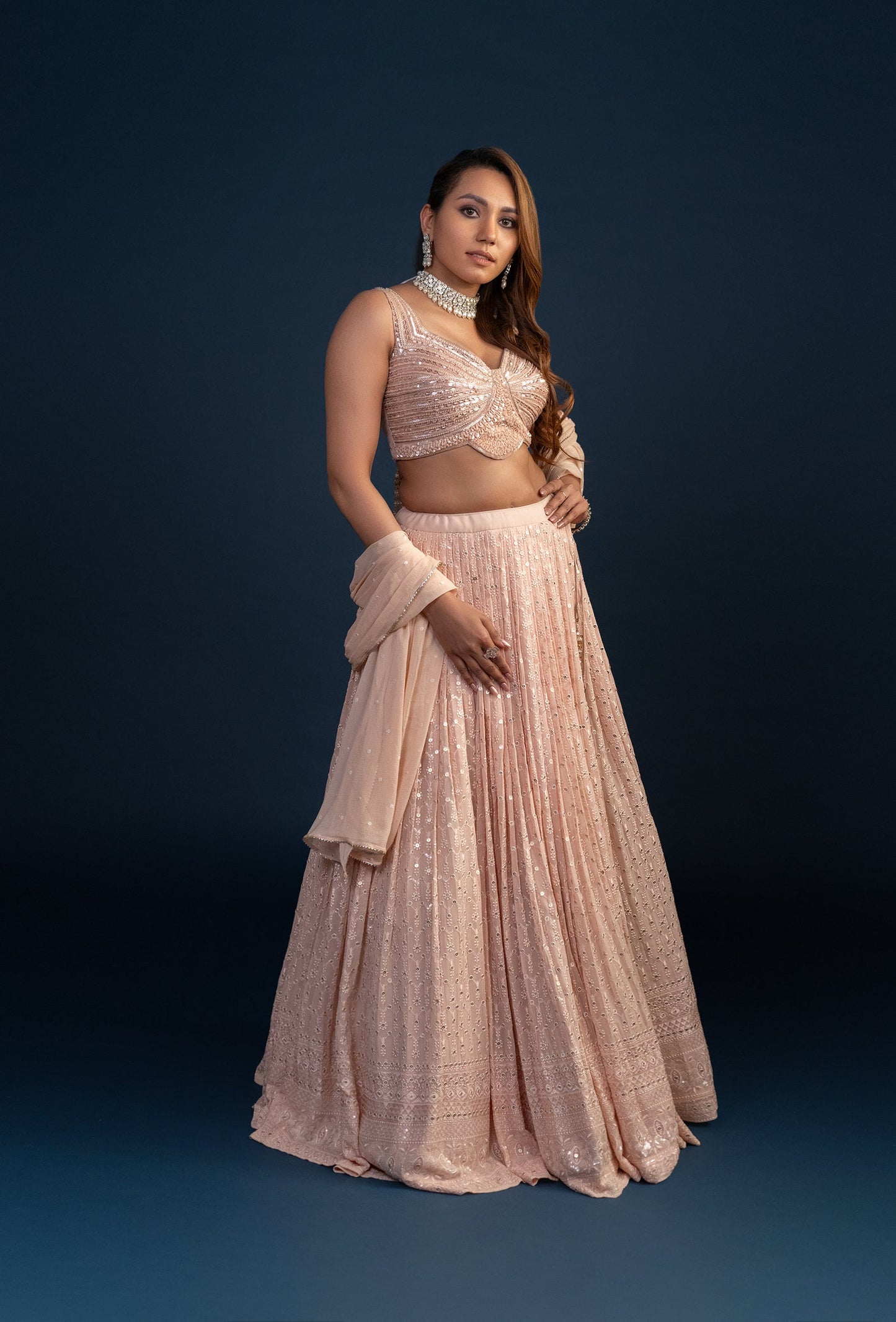 Eden Light Pink Dupion Silk Blouse With Chiffon Dupatta Lehenga Set