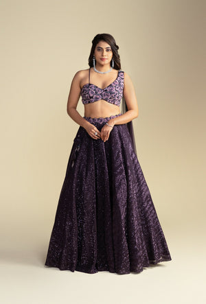 Zinnia Deep Purple Lehenga Set with Attached Dupatta
