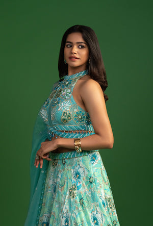 Atlantis Aquamarine Blue  Lehenga with Embellished Blouse Set