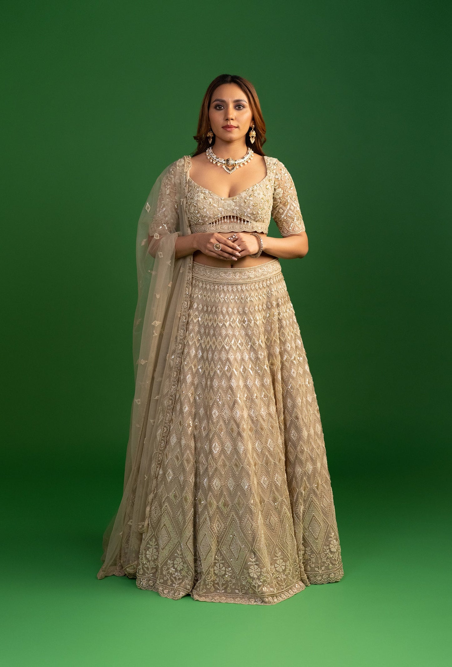 Mirage Gold Net Resham Work Lehenga Set