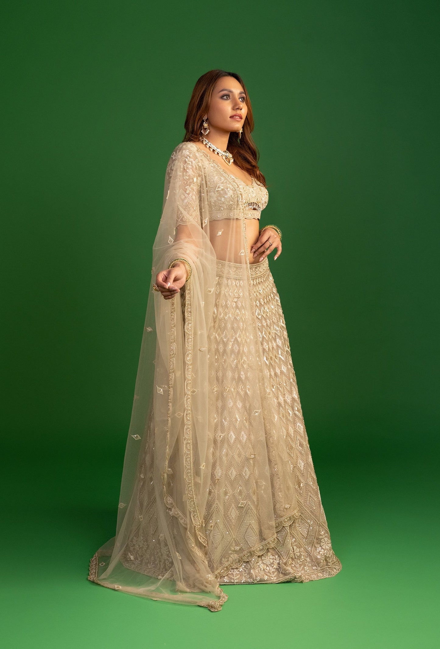 Mirage Gold Net Resham Work Lehenga Set