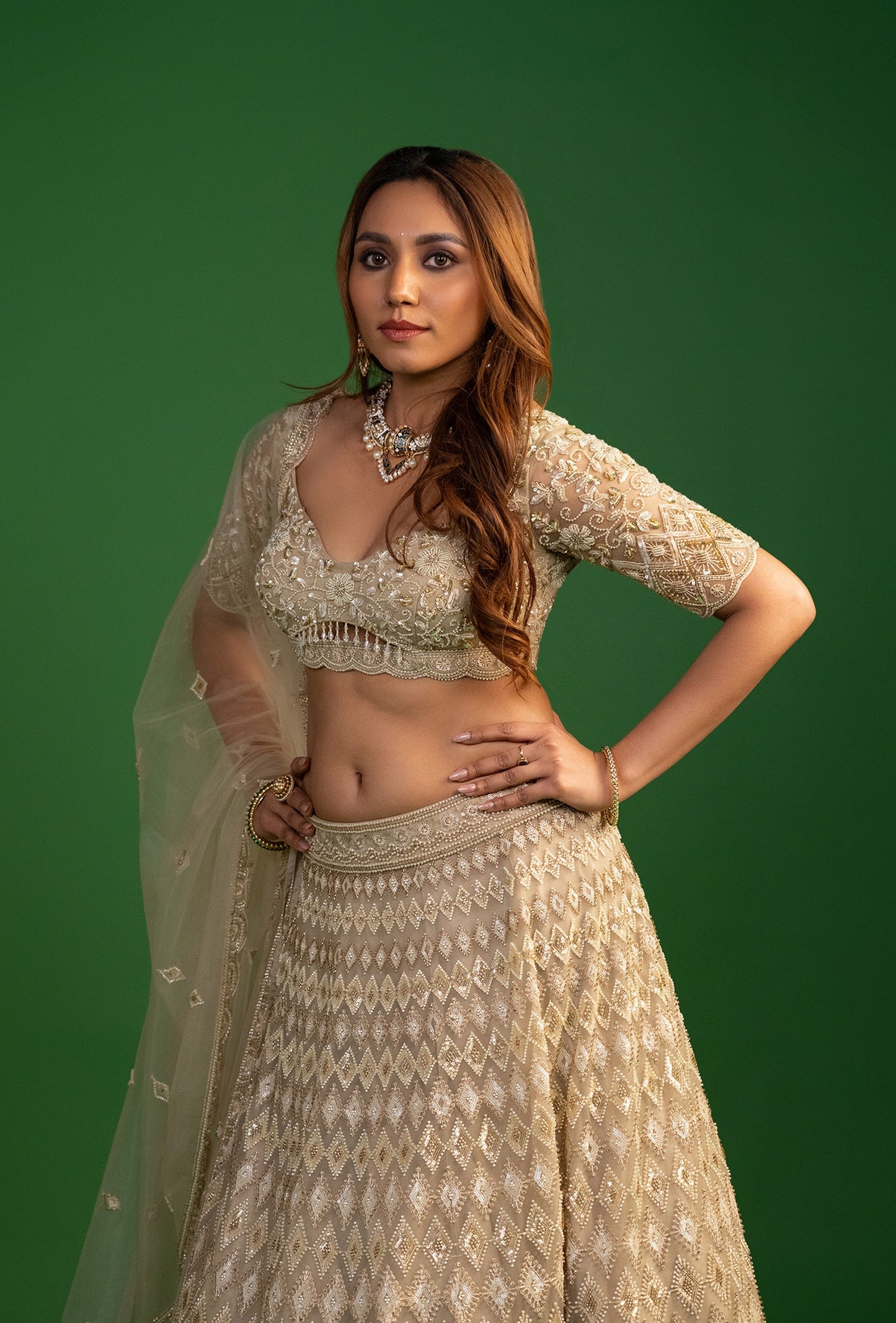 Mirage Gold Net Resham Work Lehenga Set