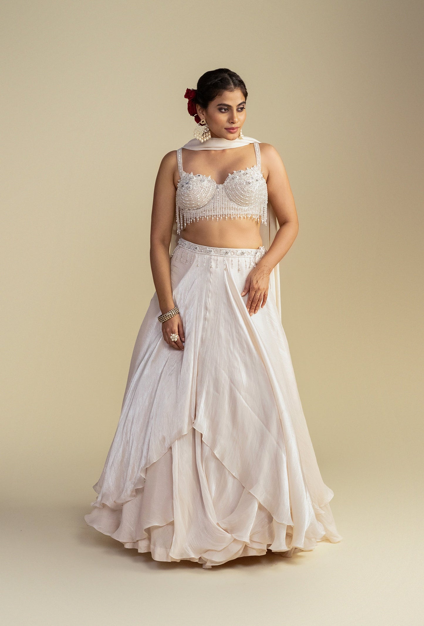 Celene Dreamy Ivory White Glass Tissue Organza Lehenga Set