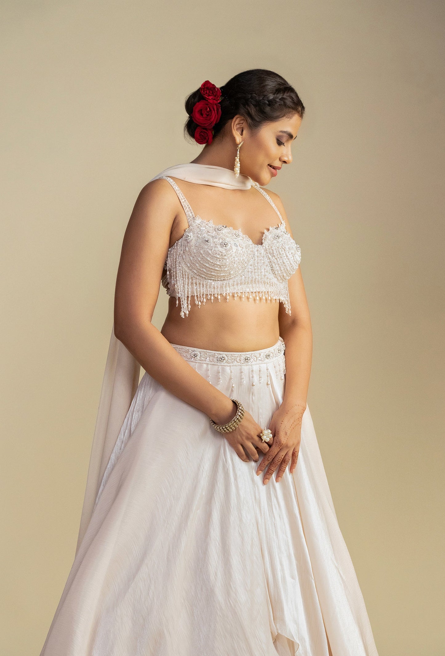 Celene Dreamy Ivory White Glass Tissue Organza Lehenga Set