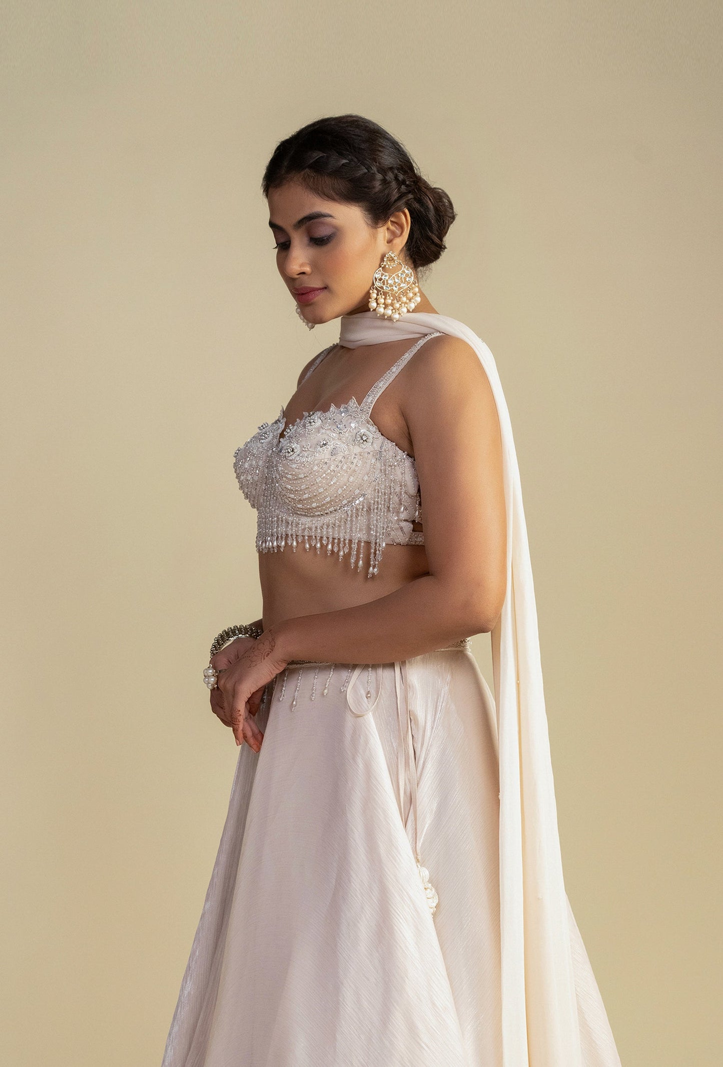 Celene Dreamy Ivory White Glass Tissue Organza Lehenga Set