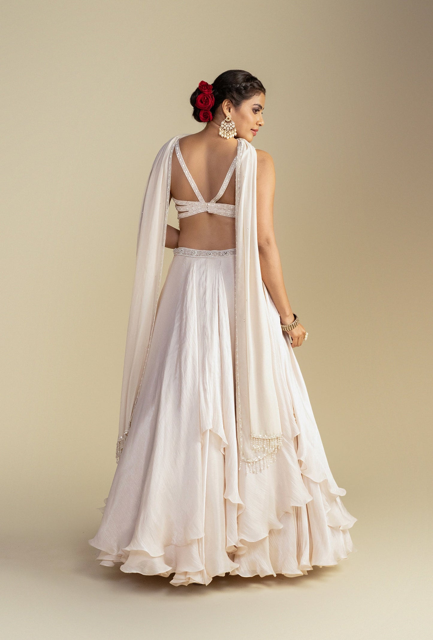 Celene Dreamy Ivory White Glass Tissue Organza Lehenga Set