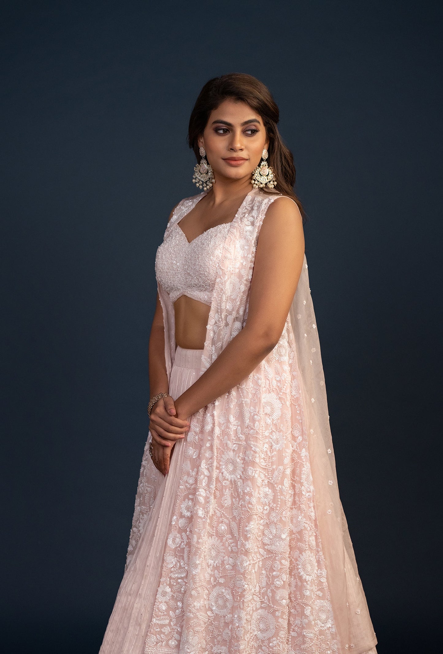 Pink Organza Lehenga with Sleeveless Design and Embroidery