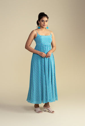 Spaghetti Sleeves Geometric Print Maxi Dress