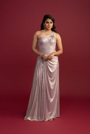 Metallic Lilac Cocktail Draped Panel Dress