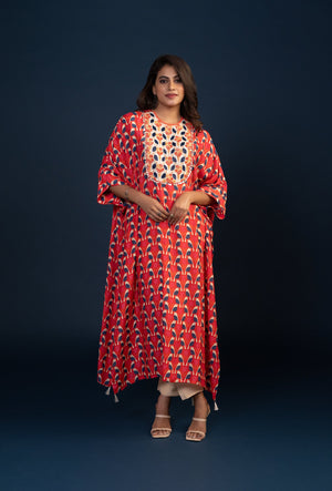 Rose Red Digital Print Kaftaan & Pant Set