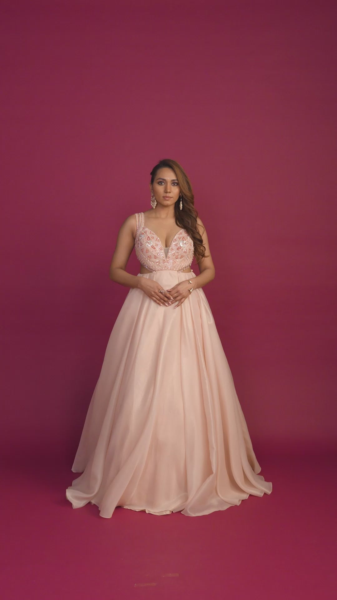 Esther Light Peach Fine Shimmer Organza Gown