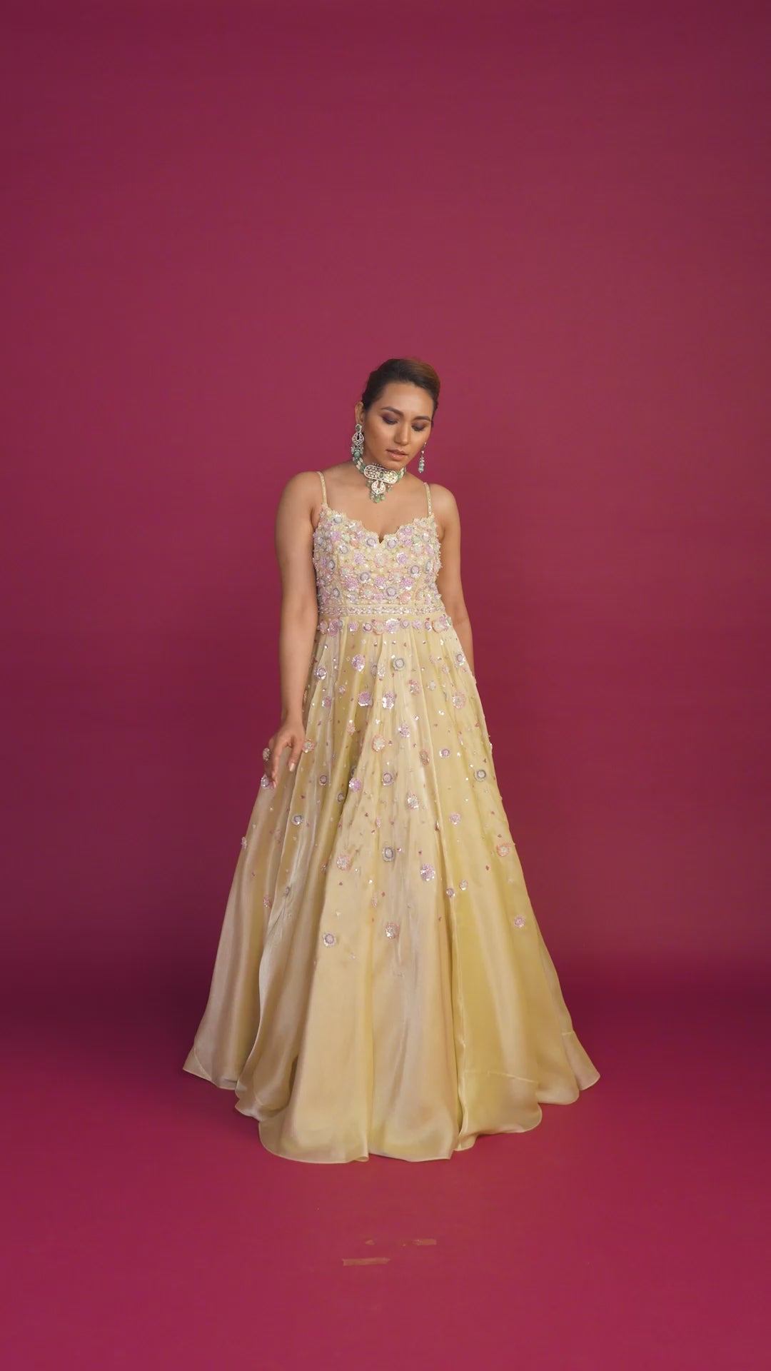 Belle Butter Yellow Pearl Embroidered Gown