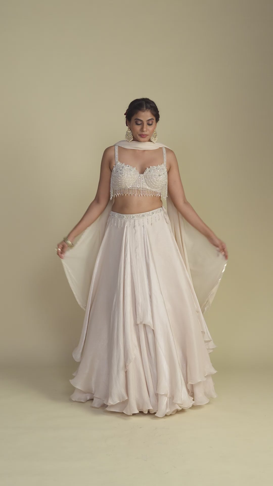 Celene Dreamy Ivory White Glass Tissue Organza Lehenga Set