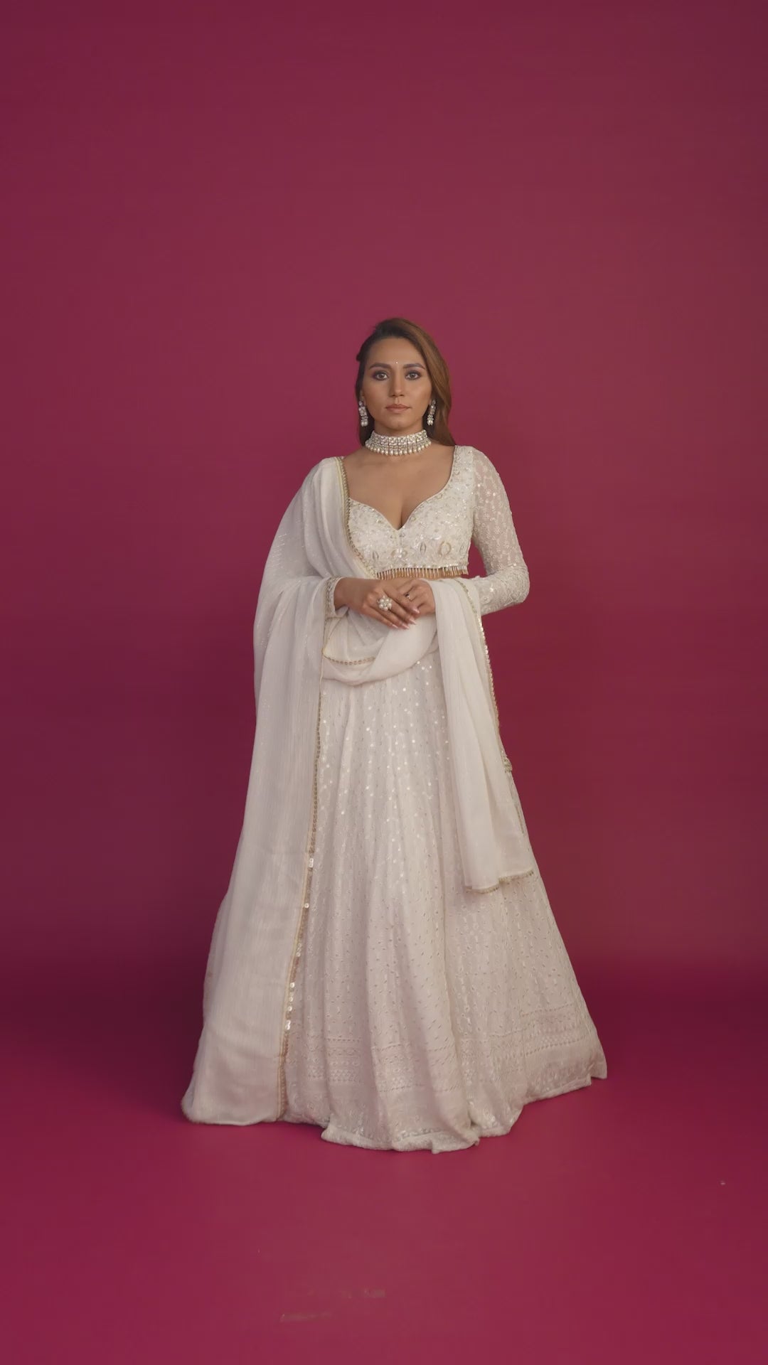 Crescent White Lucknowi Work Lehenga Set