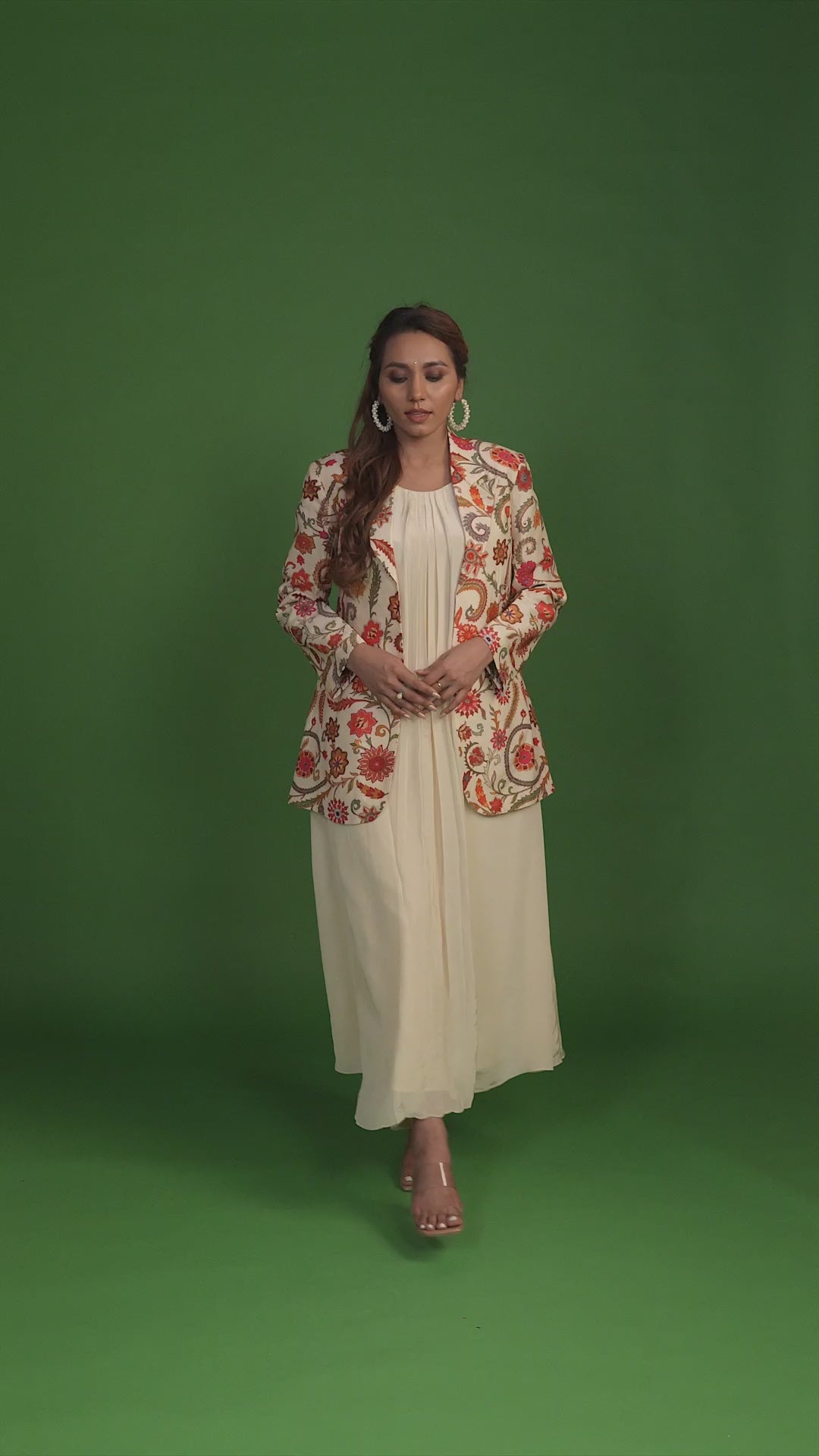Floral Blazer Jacket & White Kurta Set
