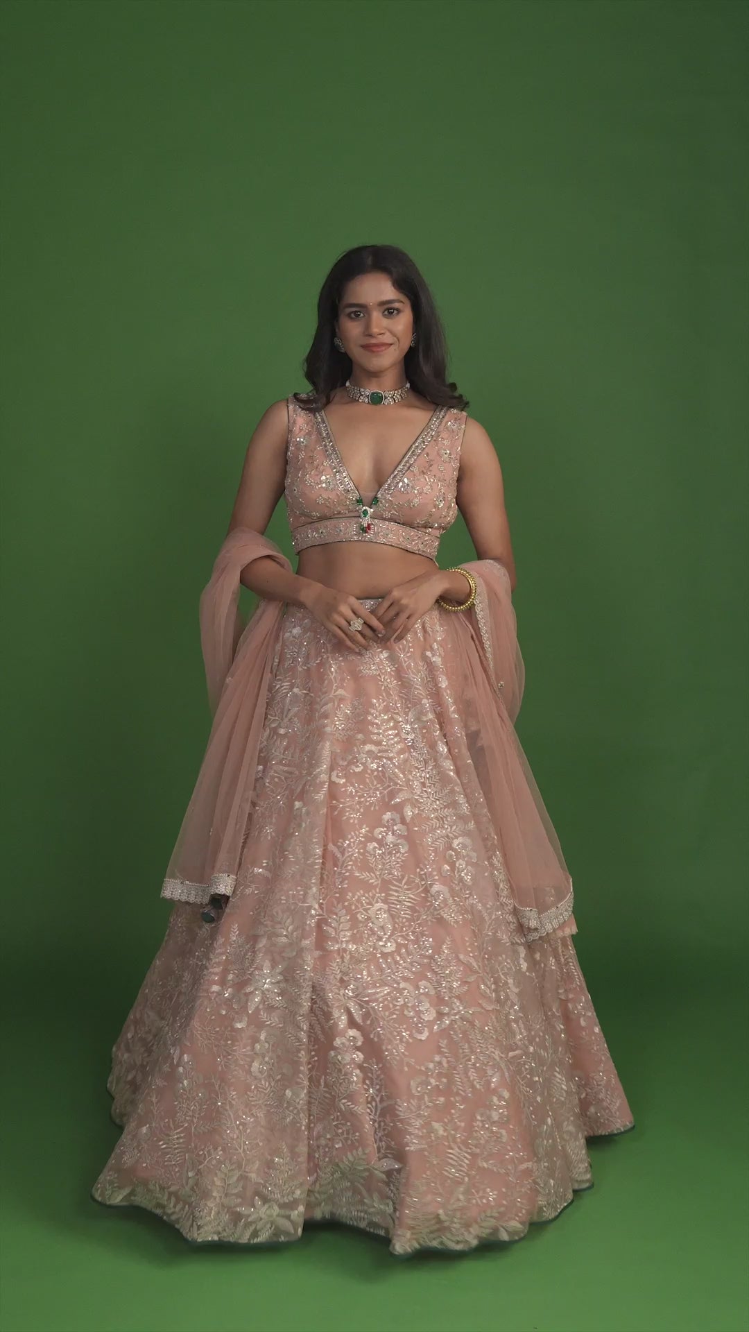 Camille Peach Embellished Cut Dana Organza Lehenga Set