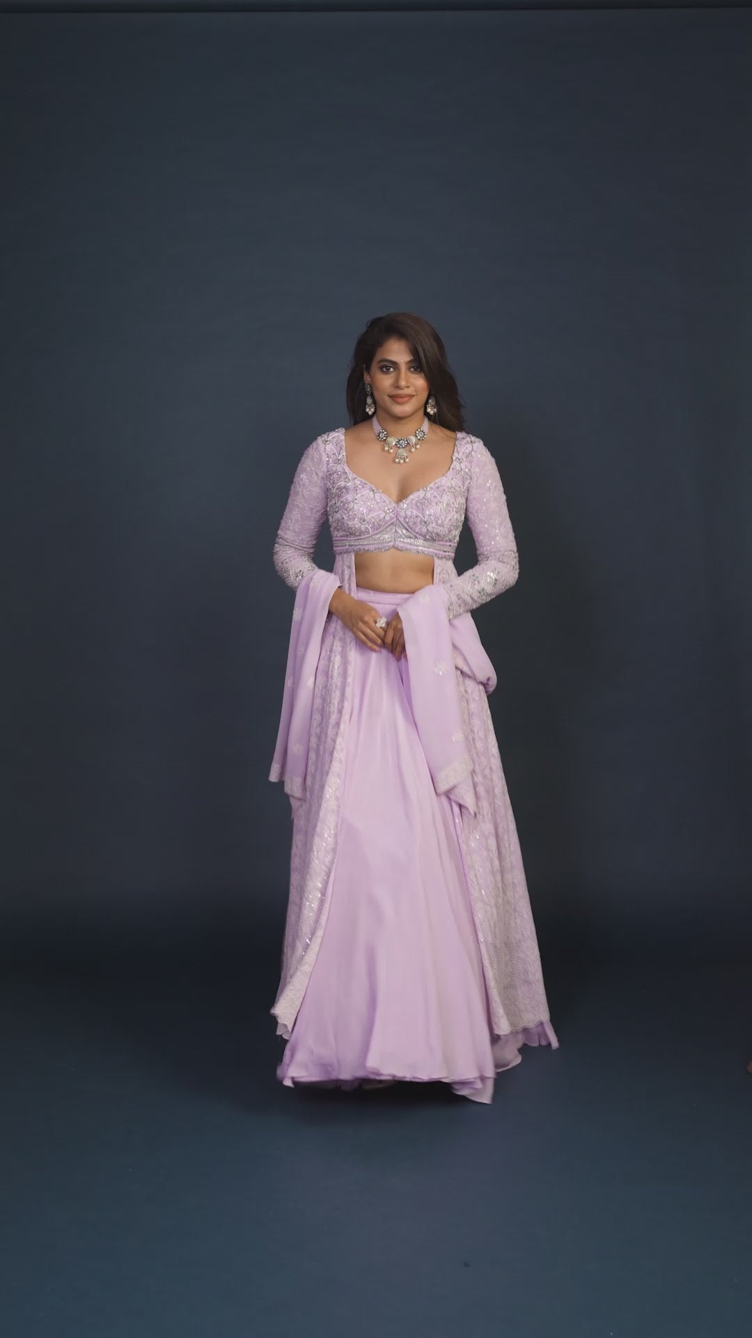 Dahlia Lilac Lucknowi Thread Work Lehenga Set